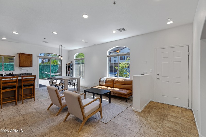 Front entry, great room and kitchen