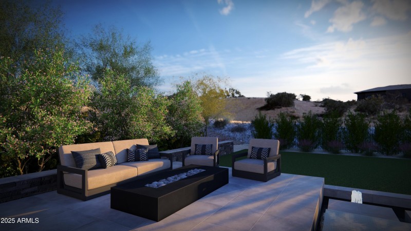 Rending of Linear Firepit and Patio