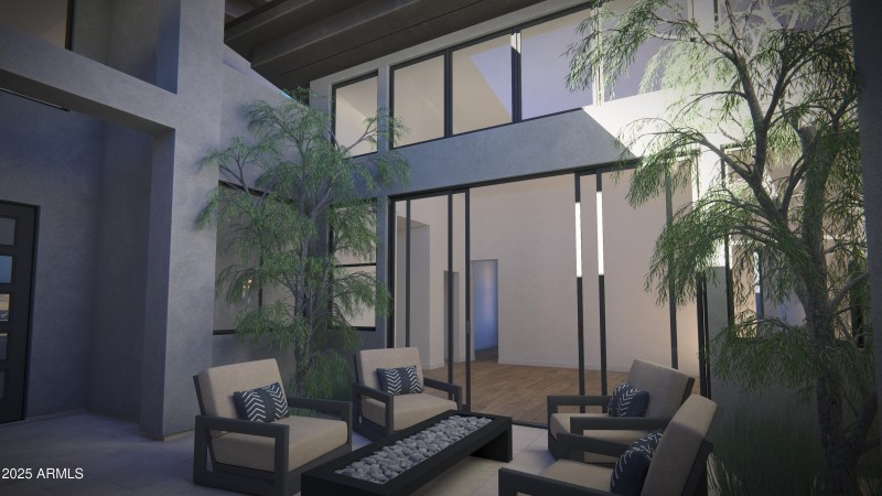 Rendering of firepit at courtyard entry