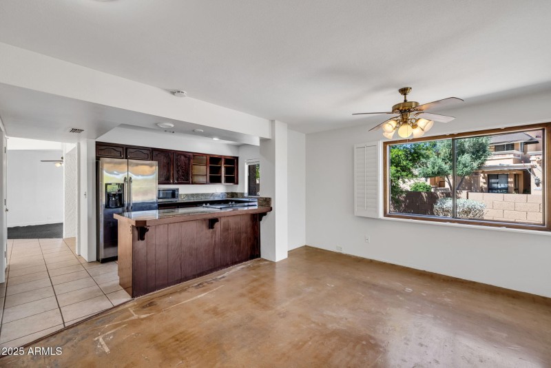 Family room view into kitchen