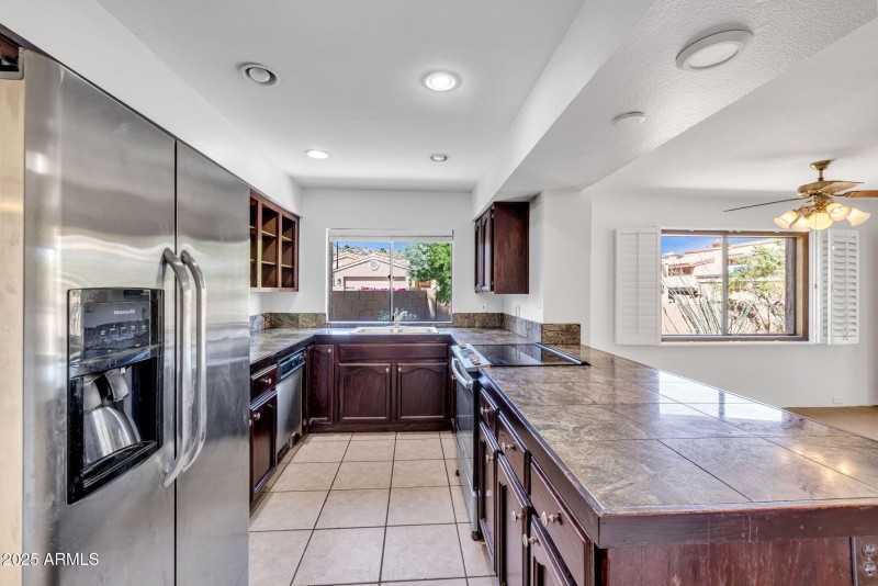 Tiled counters in kitchen