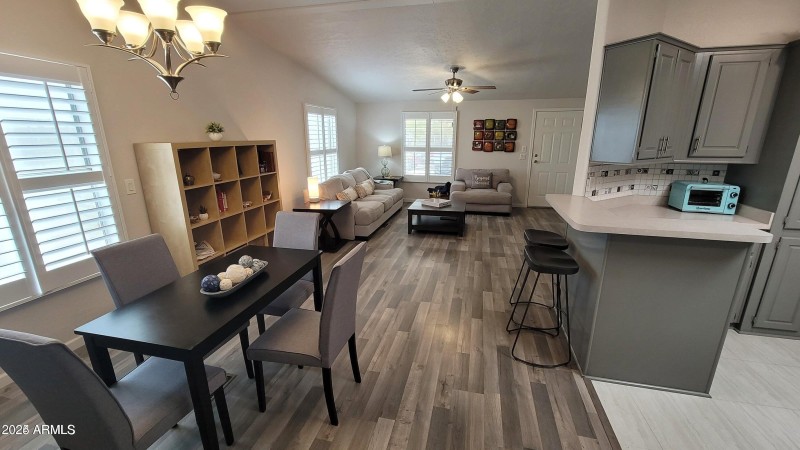 Dining room living room and partial Kitc