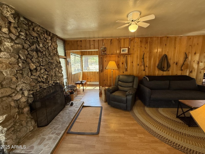 Cozy wood fireplace