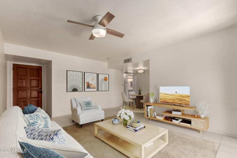 Living room virtually staged