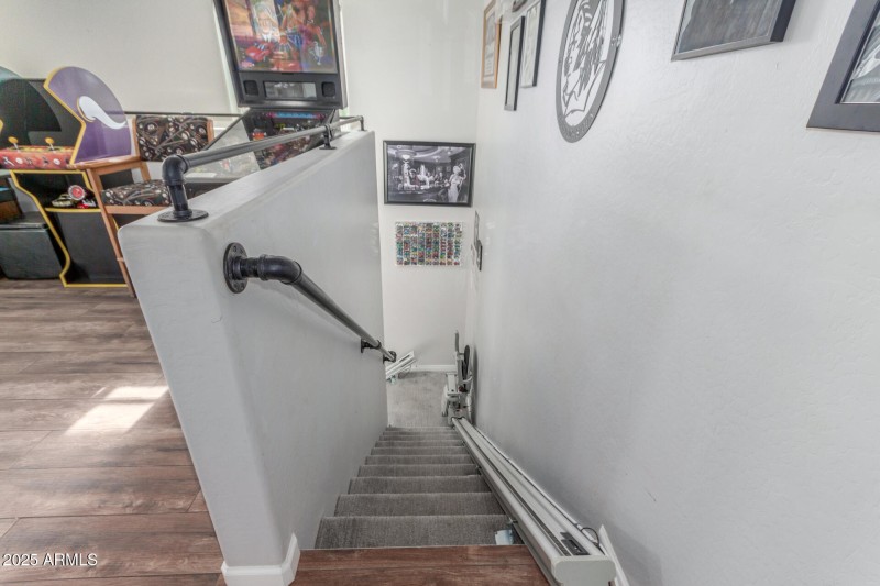 Chair lift up to man cave