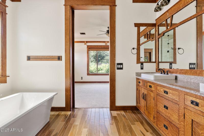 Dual Vanity with Natural Wood