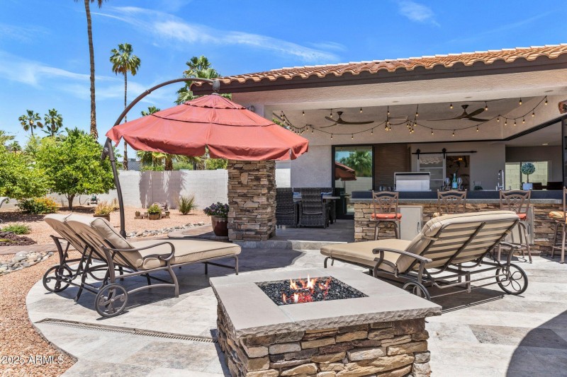 Fire Pit and Travertine Decking