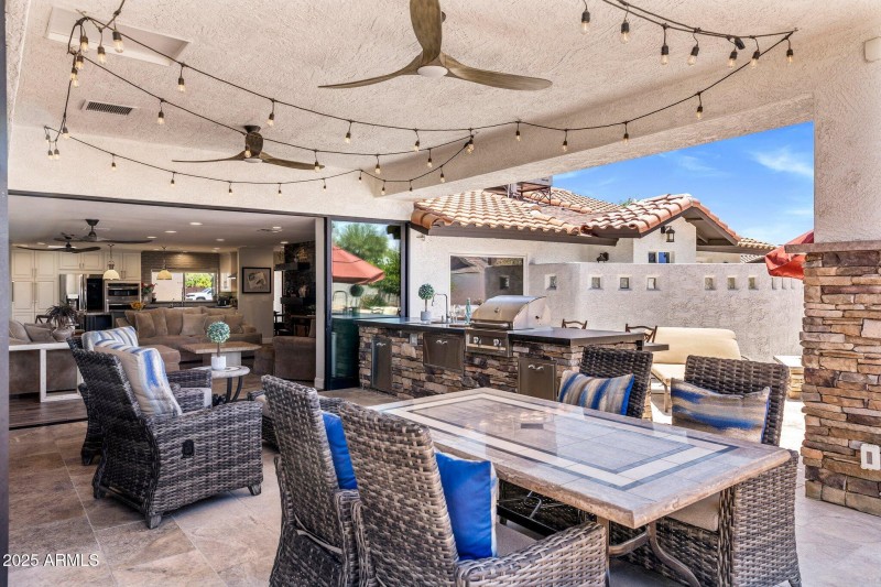 Expansive Covered Patio w Bistro Lights