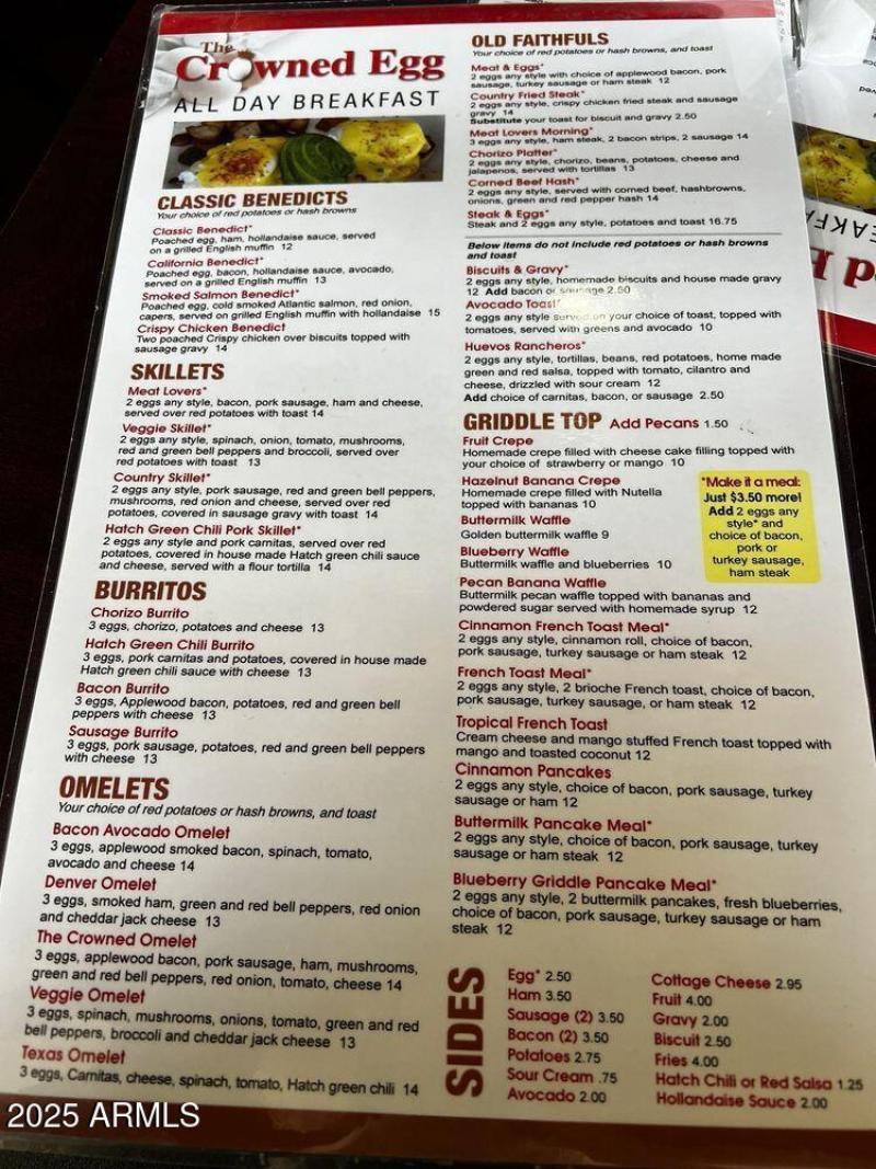Crowned Egg Menu