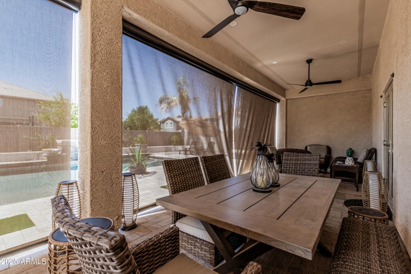 Patio with full length automated blinds_