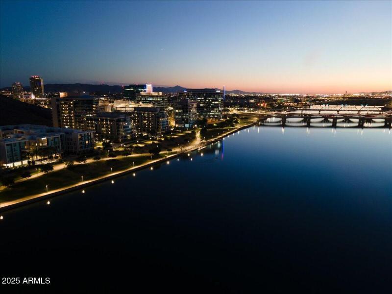 Drone over lake eve shot