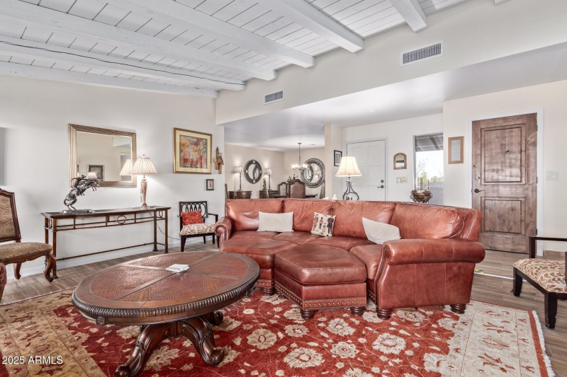 Charming step-down living room.