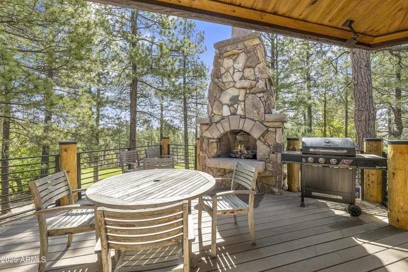 Deck with Malapai surround fireplace