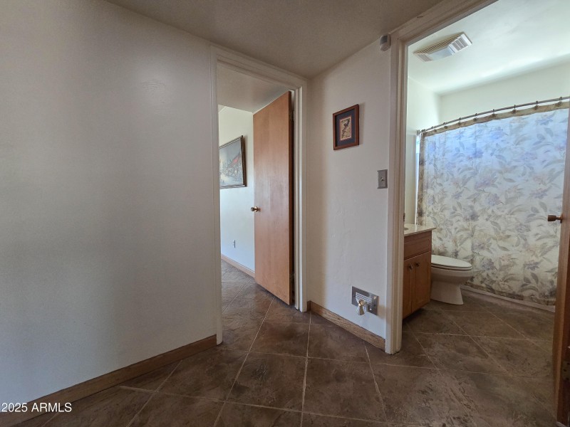 Hall to primary suite and hall bath