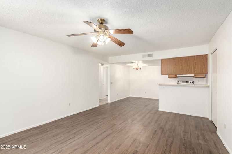 Living area looking into kitchen