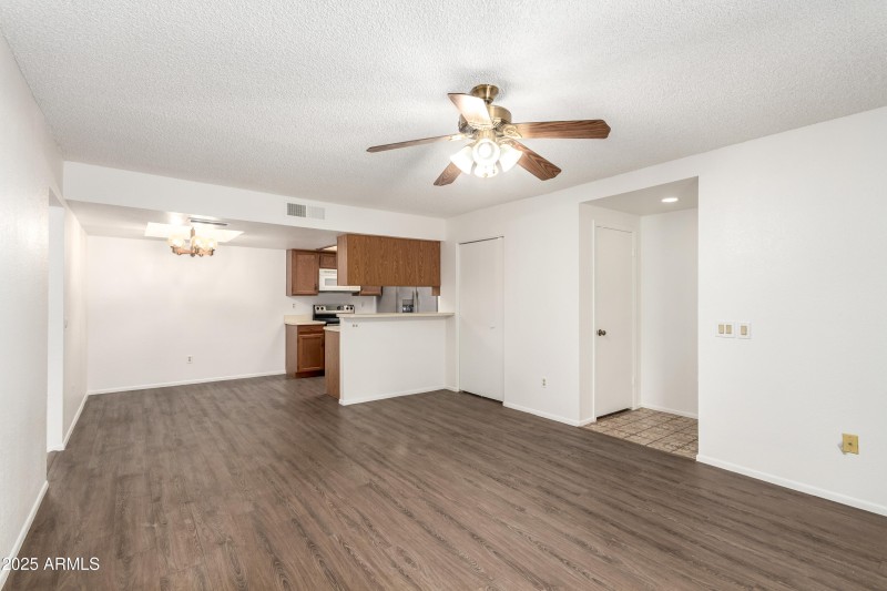 Living area looking into kitchen