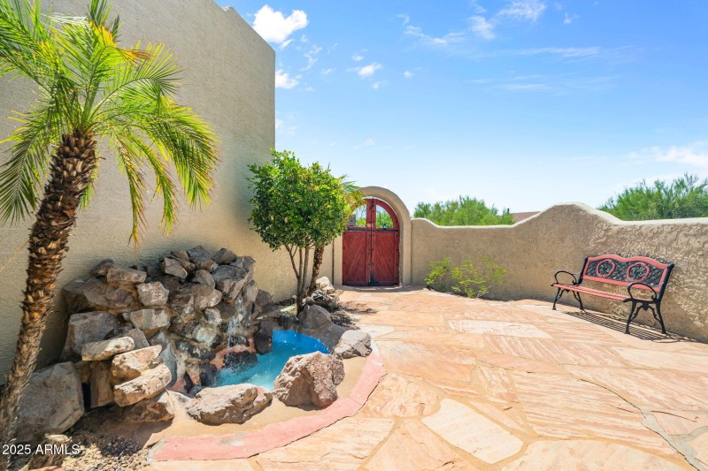 Front courtyard with water feature