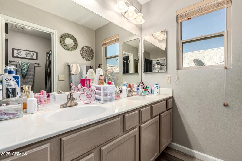 Shares upstairs bath