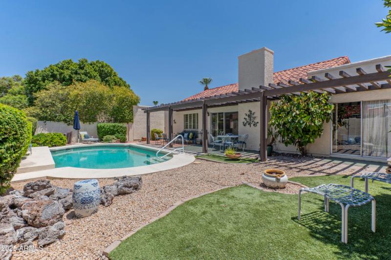 Backyard with artificial turf