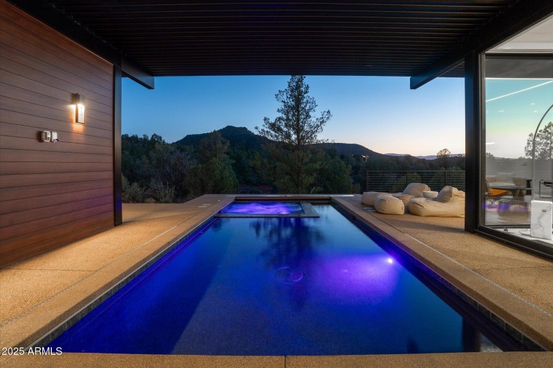 View of Pool from Foyer, Twilight