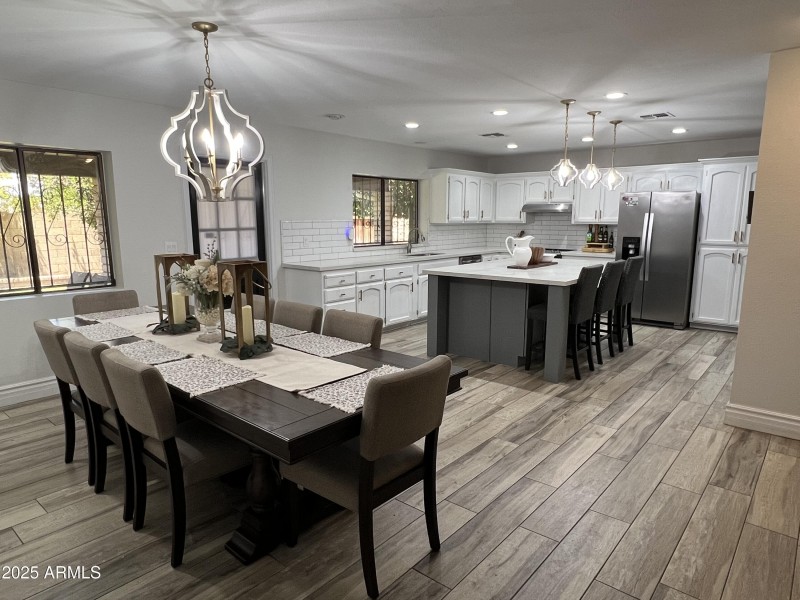 Wide view of Dining/Kitchen