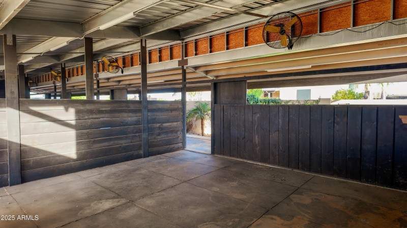 stall with fans.Blue sky