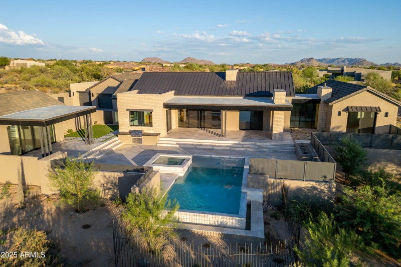 Aerial of back patio & pool