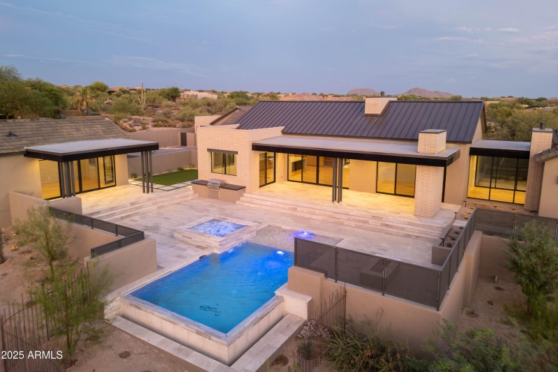 Aerial of pool patio area
