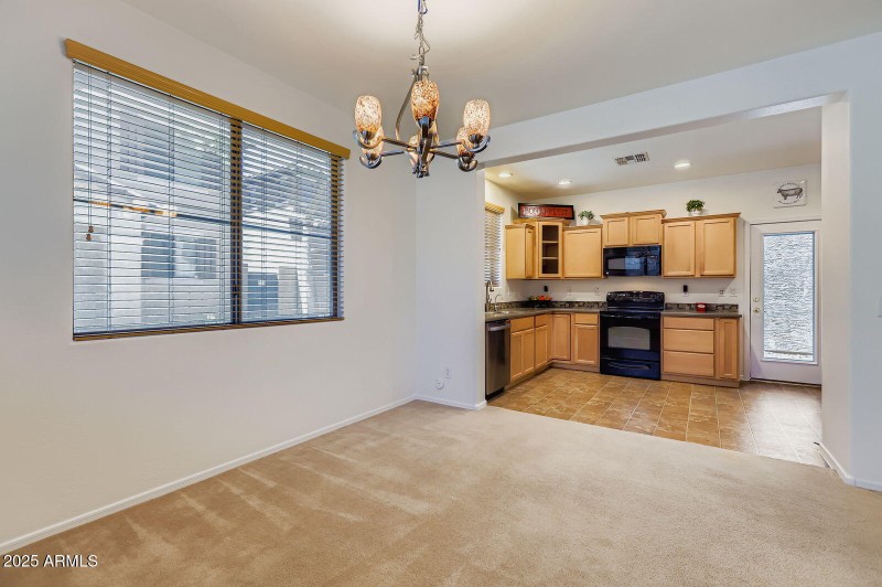Kitchen right off dining area