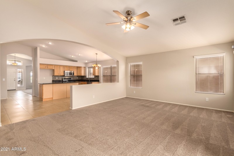 Great room with vaulted ceilings