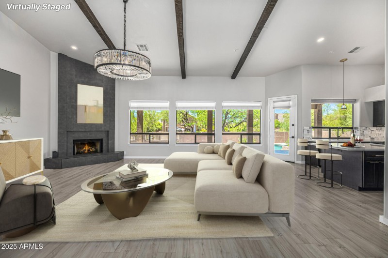 Vaulted Living Room with Fireplace