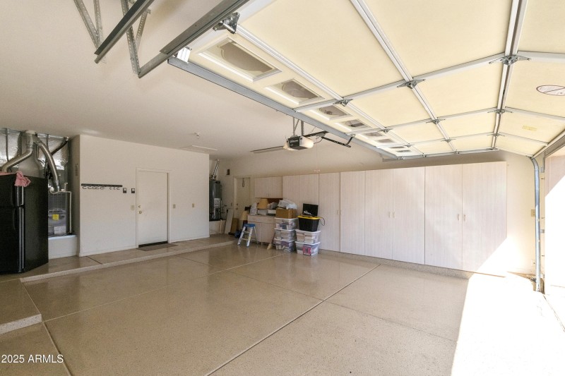 Garage with built-in cabinets