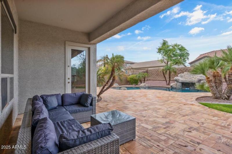 Relax at this covered patio