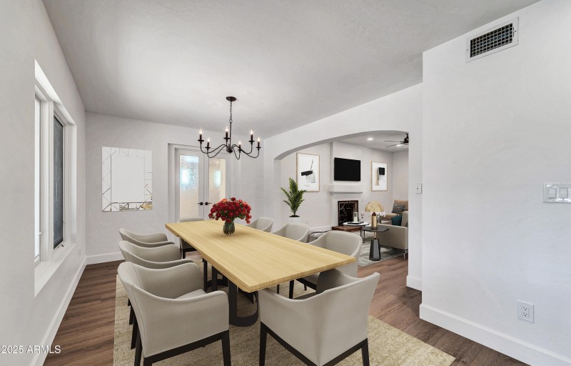 Dining overlooking backyard