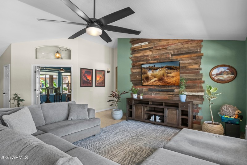 Rustic plant wall behind tv