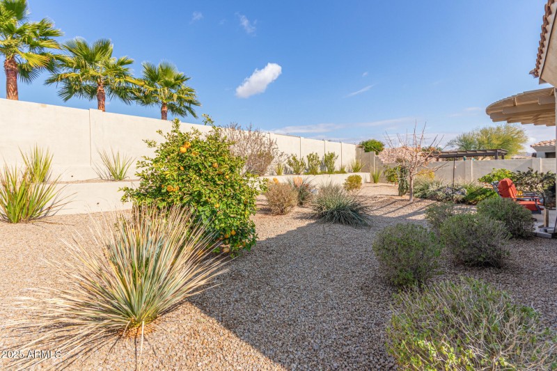 The mature, easy upkeep landscaping