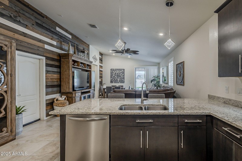Kitchen overlooks Great Room.