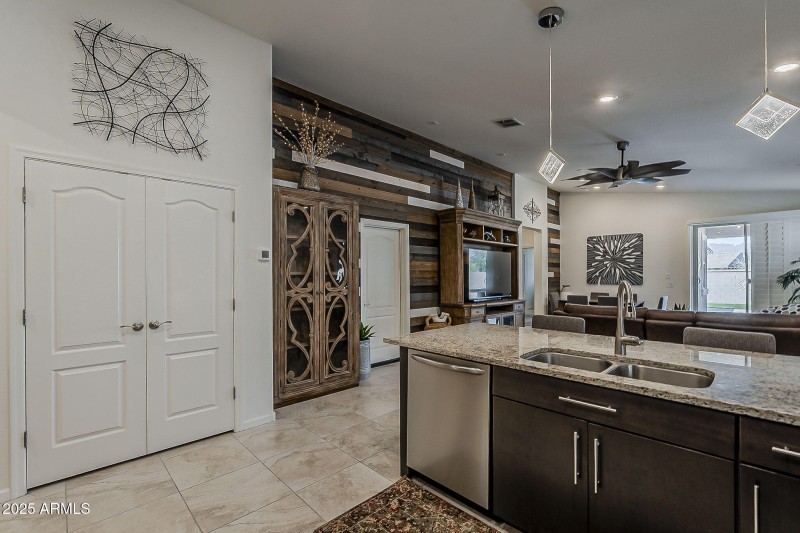 Kitchen overlooking great room.