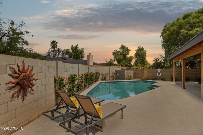 pool view at sunset
