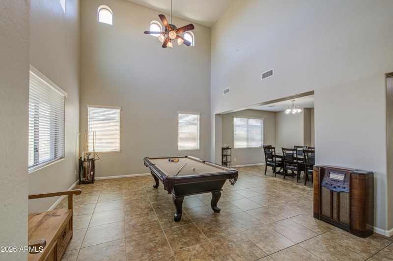 Grand entry into vaulted living room