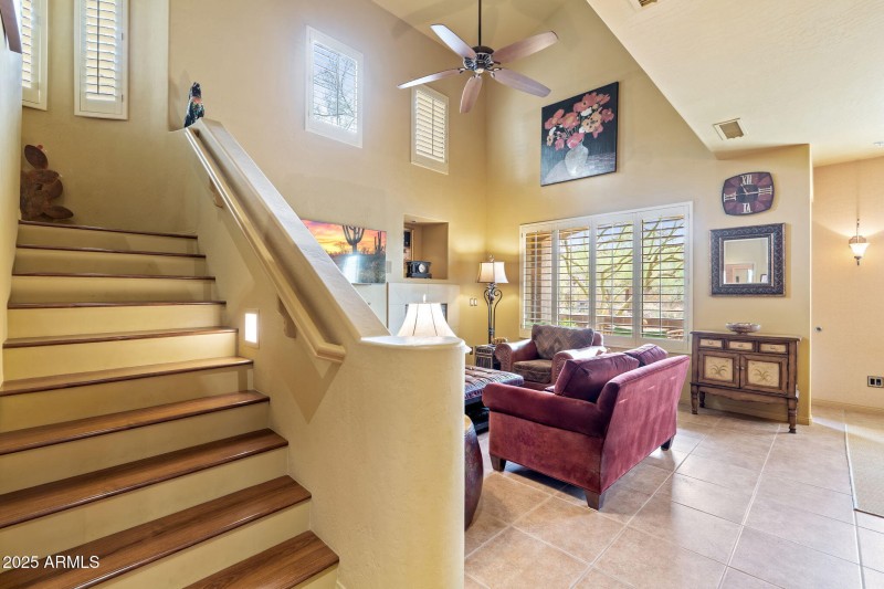 Stairway with wood plank steps