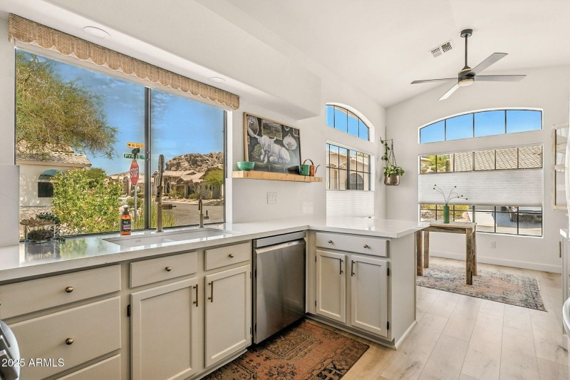 Beautiful kitchen with Quartz counters.