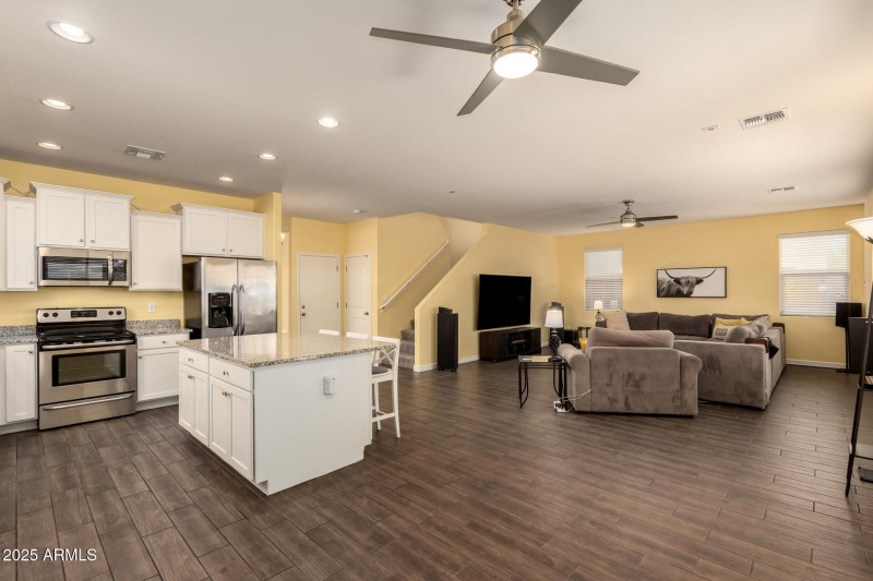 Open concept kitchen to living