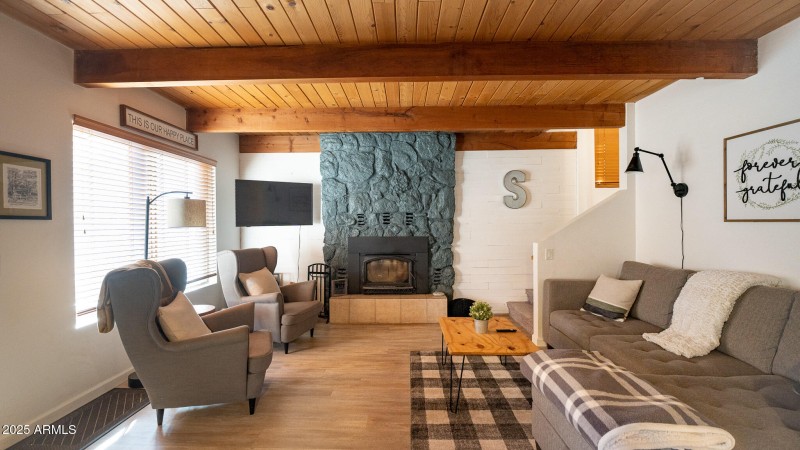 Wood Burning Rock Fireplace