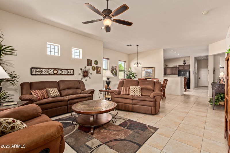 Open to dining and kitchen