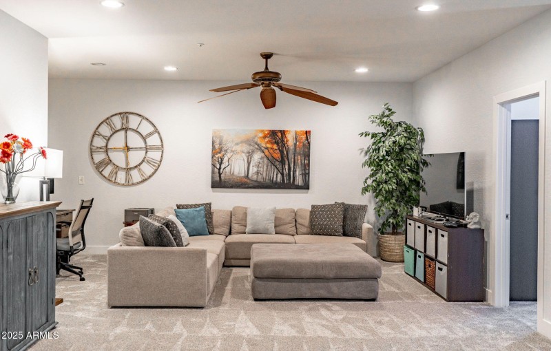 Family room in basement