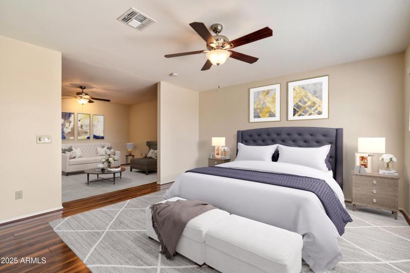 Virtually staged primary suite