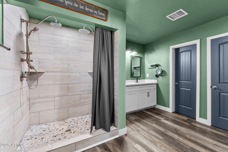 primary bath shower and vanity