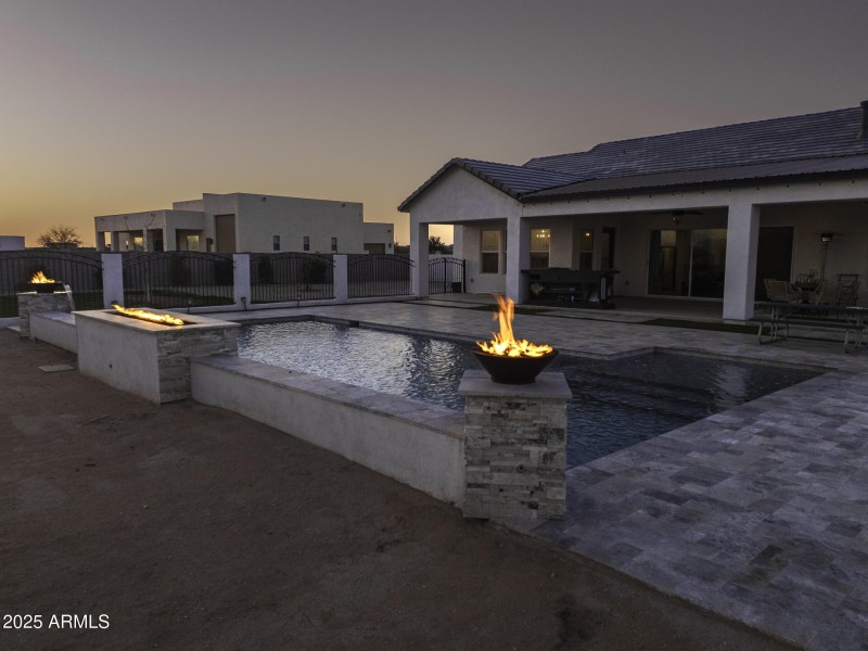UAS Twilight Pool Flames Right