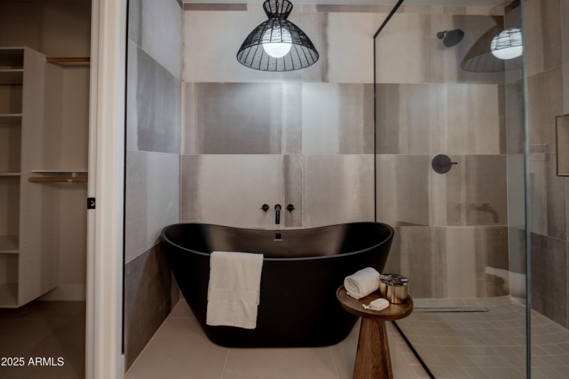 Primary Bathroom w/ Black Soaking Tub